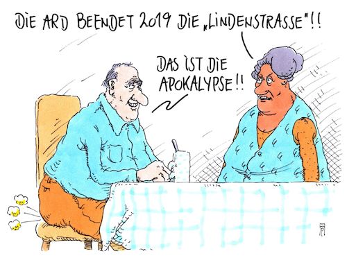 Cartoon: unglaublich (medium) by Andreas Prüstel tagged tv,serie,lindenstraße,apokalypse,cartoon,karikatur,andreas,pruestel,tv,serie,lindenstraße,apokalypse,cartoon,karikatur,andreas,pruestel