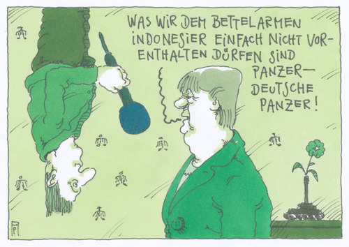 Cartoon: waffenexport (medium) by Andreas Prüstel tagged deutscher,waffenexport,rüstungsindustrie,panzer,indonesien,exporterlaubnis,bundesregierung,angela,merkel,cartoon,karikatur,andreas,pruestel,deutscher,waffenexport,rüstungsindustrie,panzer,indonesien,exporterlaubnis,bundesregierung,angela,merkel,cartoon,karikatur,andreas,pruestel