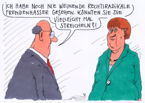 Cartoon: weinen (medium) by Andreas Prüstel tagged fremdenhass,fremdenfeindlichkeit,asyl,asylanten,rechtsradikale,neonazis,kanzlerin,merkel,streicheln,weinen,cartoon,karikatur,andreas,pruestel,fremdenhass,fremdenfeindlichkeit,asyl,asylanten,rechtsradikale,neonazis,kanzlerin,merkel,streicheln,weinen,cartoon,karikatur,andreas,pruestel