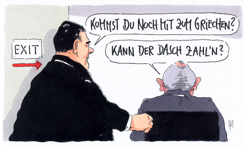 Cartoon: zum griechen (medium) by Andreas Prüstel tagged griechenland,eu,finanzhilfen,schulenerlaß,schuldenabbau,gabriel,schäuble,cartoon,karikatur,andreas,pruestel,griechenland,eu,finanzhilfen,schulenerlaß,schuldenabbau,gabriel,schäuble,cartoon,karikatur,andreas,pruestel