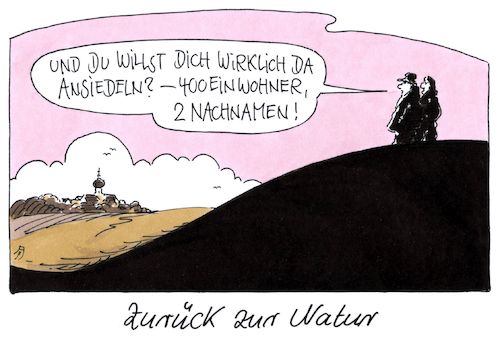 Cartoon: zurück zur natur (medium) by Andreas Prüstel tagged dorf,ländlicher,raum,landflucht,zuzug,natur,cartoon,karikatur,andreas,pruestel,dorf,ländlicher,raum,landflucht,zuzug,natur,cartoon,karikatur,andreas,pruestel