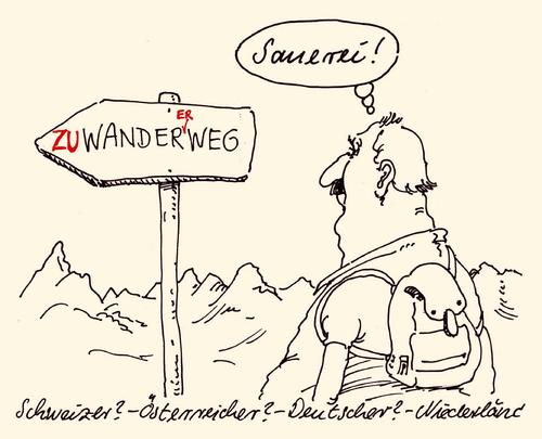 Cartoon: zuwanderung (medium) by Andreas Prüstel tagged zuwanderung,einwanderer,ausländer,referendum,schweiz,wanderweg,österreich,deutschland,niederlande,eu,cartoon,karikatur,andreas,pruestel,zuwanderung,einwanderer,ausländer,referendum,schweiz,wanderweg,österreich,deutschland,niederlande,eu,cartoon,karikatur,andreas,pruestel