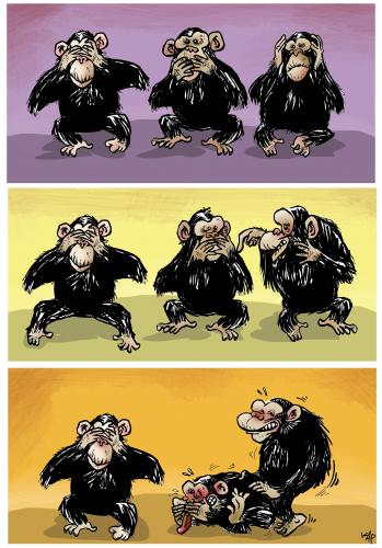 Cartoon: Three little monkeys (medium) by kap tagged kap,monkey,affen,affe,tiere,schimpanse,natur,umwelt,sinn,sinne,augen,mund,ohren,sehen,schmecken,hören,gesellschaft,sex,geschlechtsverkehr,partnersuche,balzhverhalten,partnerschaft,freundschaft,freunde,beziehung,affäre