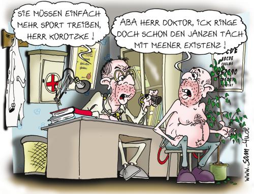 Cartoon: existenz (medium) by sam tagged menschen,liebe,character,sam,bunt,frau,man,woman,cartoon,cartoons,arzt,ärzte,patient,patienten,praxis,gesundheit,krankenversicherung,sport,bewegung,körper,fitness,existenz,leben,arbeitslosigkeit,arbeitslos,arm,armut,geld,finanzen,wirtschaft,wirtschaftskrise,finanzkrise,hartz,überleben