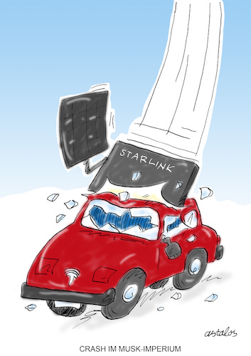 Cartoon: Crash (medium) by astaltoons tagged musk,tesla,musk,tesla