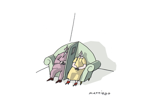 Cartoon: Sofa (medium) by Mattiello tagged kommunikation,paar,beziehung,paar,pärchen,partnerschaft,partner,liebe,mann,frau,alltag,kommunikation,unterhaltung,sprechen,langeweile,ehepaar,ehe,sofa