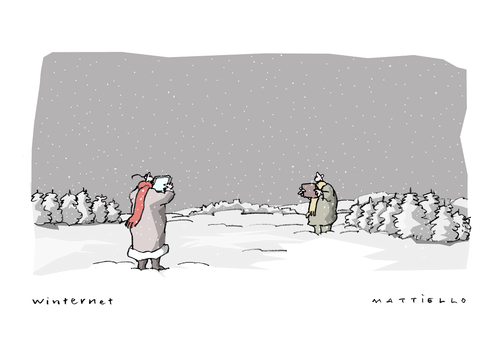 Cartoon: Winternet (medium) by Mattiello tagged winter,mann,frau,kommunikation,internet,tablets,winterlandschaft,schnee,kälte,eis,winter,mann,frau,kommunikation,internet,tablets,winterlandschaft,schnee,kälte,eis