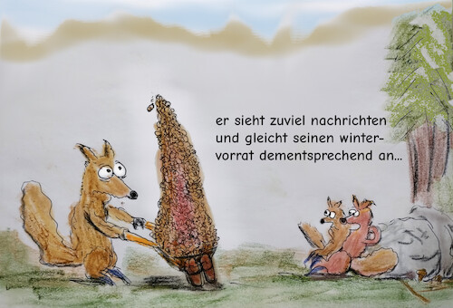 Cartoon: vorsorge (medium) by ab tagged tiere,wald,winter,herbst,vorrat,welt,krieg,chaos,not,hunger,angst