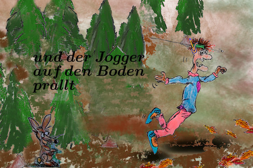 Cartoon: waidmanslyrik (medium) by ab tagged herbst,wald,jagd,jäger,jogger,gedicht