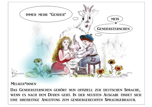 Cartoon: Duden - Gendersternchenstreit (medium) by BES tagged lohn,job,arbeitsplatz,kommunikation,beziehung,cdu,deutschland,finanzkrise,gefahr,gesellschaft,karikatur,koalition,lebensmittel,mann,männer,nahrung,tiere,umwelt,bes,milch,duden,genderstern,streit,liebe,rechtschreibung