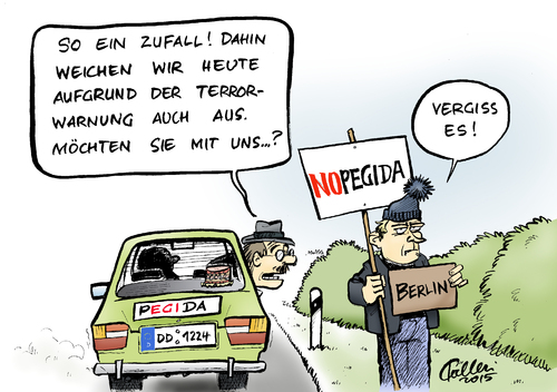 Cartoon: Ausweichmöglichkeiten (medium) by Paolo Calleri tagged deutschland,dresden,pegida,versammlungsverbot,demonstration,gegendemonstration,verbot,versammlungsfreiheit,attentat,anschlag,drohung,islamfeindlichkeit,muslime,islamophobie,islamisierung,europa,abendland,baergida,karikatur,cartoon,paolo,calleri,deutschland,dresden,pegida,versammlungsverbot,demonstration,gegendemonstration,verbot,versammlungsfreiheit,attentat,anschlag,drohung,islamfeindlichkeit,muslime,islamophobie,islamisierung,europa,abendland,baergida,karikatur,cartoon,paolo,calleri