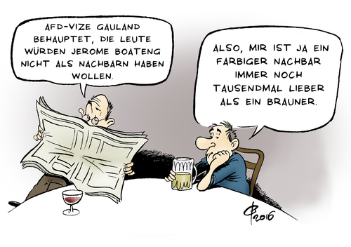 Cartoon: Brauner (medium) by Paolo Calleri tagged boateng,jerome,spieler,nationalmannschaft,fussball,sport,politik,deutschland,partei,afd,vize,alexander,gauland,rechtspopulistisch,rechtspopulismus,aeuserung,beleidigung,rassimus,einwanderung,migrationshintergrund,karikatur,cartoon,paolo,calleri,deutschland,politik,sport,fussball,nationalmannschaft,spieler,jerome,boateng,partei,afd,vize,alexander,gauland,rechtspopulistisch,rechtspopulismus,aeuserung,beleidigung,rassimus,einwanderung,migrationshintergrund,karikatur,cartoon,paolo,calleri