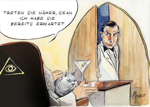 Cartoon: Connery (medium) by Paolo Calleri tagged welt,film,kunst,fernsehen,tv,schaupsieler,persoenlicheit,sean,connery,007,bond,james,tod,karikatur,cartoon,paolo,calleri,welt,film,kunst,fernsehen,tv,schaupsieler,persoenlicheit,sean,connery,007,bond,james,tod,karikatur,cartoon,paolo,calleri