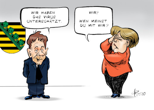 Cartoon: Das unterschätzte Virus (medium) by Paolo Calleri tagged welt,eu,deutschland,sachsen,ministerpraesident,kretschmer,virus,covid,19,corona,infektionen,neuinfektionen,tote,gesundheit,lockdown,lockerungen,massnahmen,karikatur,cartoon,paolo,calleri,welt,eu,deutschland,sachsen,ministerpraesident,kretschmer,virus,covid,19,corona,infektionen,neuinfektionen,tote,gesundheit,lockdown,lockerungen,massnahmen,karikatur,cartoon,paolo,calleri