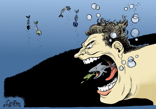 Cartoon: Der Überfisch (medium) by Paolo Calleri tagged ernaehrun,verschwendung,nachhaltigkeit,fangmethoden,oekosystem,fischereireform,quoten,bestaende,fischereipolitik,fischfang,ueberfischung,fischer,fische,fischerei,ozeane,meer,natur,umwelt,wirtschaft,politik,kommission,parlament,union,europaeische,europa,eu,eu,europa,europaeische,union,parlament,kommission,politik,wirtschaft,umwelt,natur,meer,ozeane,fischerei,fische,fischer,ueberfischung,fischfang,fischereipolitik,bestaende,quoten,fischereireform,oekosystem,fangmethoden,nachhaltigkeit,verschwendung,ernaehrung,paolo,calleri