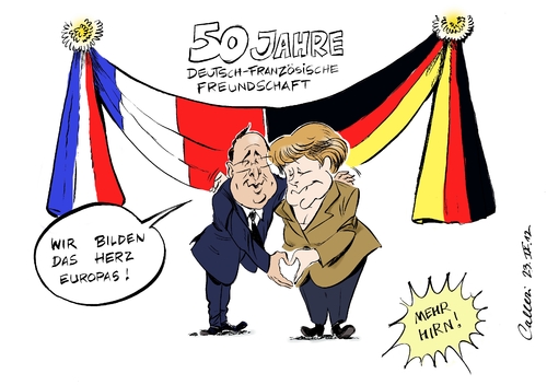 Cartoon: Deutsch-französischer Gipfel (medium) by Paolo Calleri tagged deutschland,frankreich,gipfel,50,jahre,charles,de,gaulle,völkerverbindende,rede,ludwigsburg,schloss,angela,merkel,francois,hollande,europa,eu,freundschaft,deutschland,frankreich,gipfel,50,jahre,charles,de,gaulle,völkerverbindende,rede,ludwigsburg,schloss,angela,merkel,francois,hollande,europa,eu,freundschaft