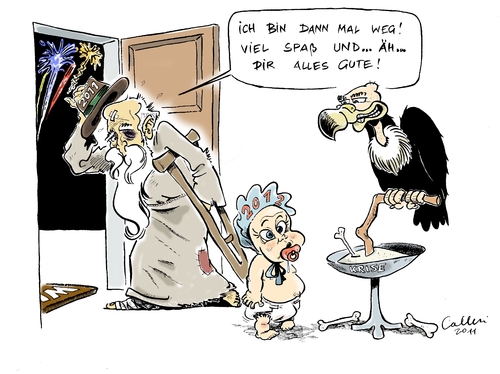 Cartoon: Die Ablösung (medium) by Paolo Calleri tagged schulden,finanzen,welt,krisen,krise,rutsch,glück,neujahr,jung,2012,alt,2011,jahr,silvester,silvester,2011,2012,jung,alt,neujahr,glück,rutsch,krise,krisen,welt,finanzen,schulden,euro