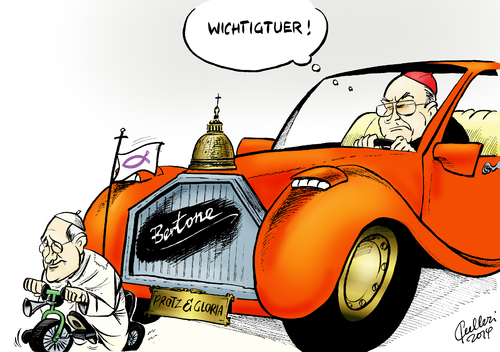 Cartoon: Follow-me-Fahrzeug (medium) by Paolo Calleri tagged calleri,paolo,cartoon,karikatur,glaube,katholizismus,christentum,protz,wohnung,luxus,reichtum,kirche,arme,bertone,tarcisio,kardinal,franziskus,papst,rom,vatikanstadt,vatikan,vatikan,vatikanstadt,rom,papst,franziskus,kardinal,tarcisio,bertone,arme,kriche,reichtum,luxus,wohnung,protz,christentum,katholizismus,glaube,karikatur,cartoon,paolo,calleri