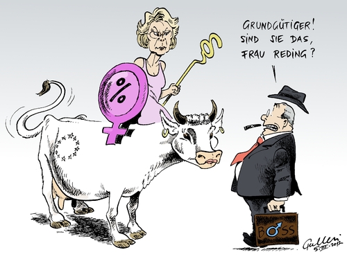 Cartoon: Europa und die Frauenquote (medium) by Paolo Calleri tagged selbstverpflichtung,spitzenjobs,wirtschaft,unternehmen,frauenquote,quote,frauen,reding,viviane,kommissarin,kommission,eu,europa,europa,eu,kommission,kommissarin,quote,frauenquote,unternehmen