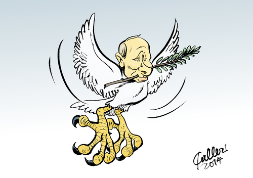 Cartoon: Friedensfalke (medium) by Paolo Calleri tagged ukraine,russland,ostukraine,praesident,wladimir,putin,krieg,truppen,soldaten,konfrontation,friedensfahrplan,verhandlungen,minsk,separatisten,neurussland,imperialismus,karikatur,paolo,calleri,ukraine,russland,ostukraine,praesident,wladimir,putin,krieg,truppen,soldaten,konfrontation,friedensfahrplan,verhandlungen,minsk,separatisten,neurussland,imperialismus,karikatur,paolo,calleri