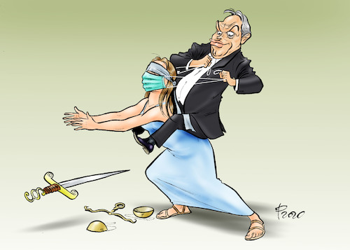 Cartoon: Gelenkte Demokratie (medium) by Paolo Calleri tagged welt,eu,europa,krise,coronakrise,covid,19,infektionen,tote,ungarn,viktor,orban,norstangssetze,gesetze,justiz,recht,rechtsstaat,autoritaer,demokratie,karikatur,cartoon,paolo,calleri,welt,eu,europa,krise,coronakrise,covid,19,infektionen,tote,ungarn,viktor,orban,norstangssetze,gesetze,justiz,recht,rechtsstaat,autoritaer,demokratie,karikatur,cartoon,paolo,calleri