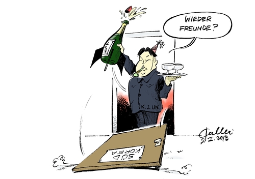 Cartoon: Kim Jong Unerwartet (medium) by Paolo Calleri tagged südkorea,pjöngjang,nordkorea,seoul,silvester,neujahr,2013,ansprache,kim,jong,un,wandel,wirtschaftspolitik,abschottung,staatsfernsehen,friendensabkommen,machthaber,konfrontation,konflikt,nordkorea,pjöngjang,südkorea,seoul,silvester,neujahr,2013,ansprache,kim,jong,un,wandel,wirtschaftspolitik,abschottung,staatsfernsehen,friendensabkommen,machthaber,konfrontation,konflikt