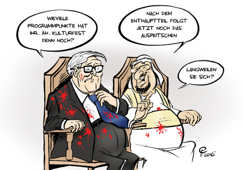 Cartoon: Kulturfest (medium) by Paolo Calleri tagged deutschland,saudi,arabien,bundesaussenminister,frank,walter,steinmeier,besuch,kulturfest,kritik,exekutionen,massenexekutionen,enthauptungen,todesstrafen,diktatur,karikatur,cartoon,paolo,calleri,deutschland,saudi,arabien,bundesaussenminister,frank,walter,steinmeier,besuch,kulturfest,kritik,exekutionen,massenexekutionen,enthauptungen,todesstrafen,diktatur,karikatur,cartoon,paolo,calleri