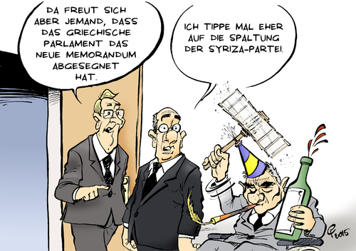 Cartoon: Memorandum (medium) by Paolo Calleri tagged eu,griechenland,athen,parlament,sparmasnahmen,reformen,schuldenkrise,memorandum,partei,syriza,linkspartei,spaltung,referendum,oxi,sparauflagen,hilfspaket,bundesinnenminister,wolfgang,schaeuble,hilfsprogramm,regierungsmehrheit,opposition,vertrauensfrage,karikatur,cartoon,paolo,calleri,eu,griechenland,athen,parlament,sparmasnahmen,reformen,schuldenkrise,memorandum,partei,syriza,linkspartei,spaltung,referendum,oxi,sparauflagen,hilfspaket,bundesinnenminister,wolfgang,schaeuble,hilfsprogramm,regierungsmehrheit,opposition,vertrauensfrage,karikatur,cartoon,paolo,calleri