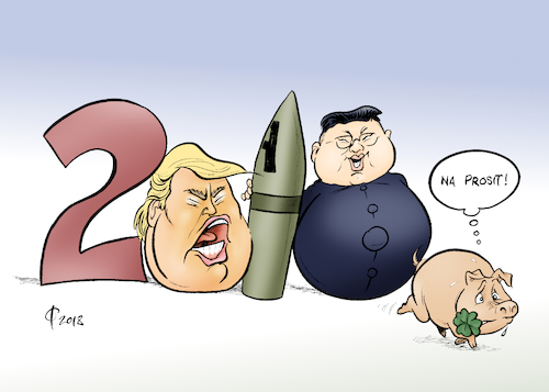 Cartoon: Prost Neujahr! (medium) by Paolo Calleri tagged welt,silvester,neujahr,ansprache,neujahrsrede,nordkorea,kim,jong,un,drohung,usa,praesident,donald,trump,atomwaffen,atomkrieg,2018,atomsprengkoepfe,atomprogramm,konflikt,karikatur,cartoon,paolo,calleri,welt,silvester,neujahr,ansprache,neujahrsrede,nordkorea,kim,jong,un,drohung,usa,praesident,donald,trump,atomwaffen,atomkrieg,2018,atomsprengkoepfe,atomprogramm,konflikt,karikatur,cartoon,paolo,calleri