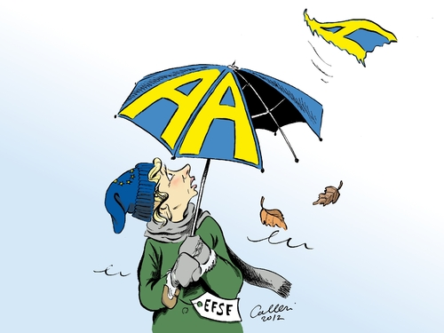 Cartoon: Rauer Wind (medium) by Paolo Calleri tagged finanzkrise,schuldenkrise,bestnote,kreditwürdigkeit,euro,eurozone,eu,europa,brüssel,poors,and,standard,bonität,rettungsfonds,rettungsschirm,plus,aa,aaa,herabstufung,efsf,ratingagentur,ratingagentur,efsf,herabstufung,aaa,aa,rettungsschirm,rettungsfonds,bonität,standard,kreditwürdigkeit,eu,europa,brüssel,bestnote,schuldenkrise