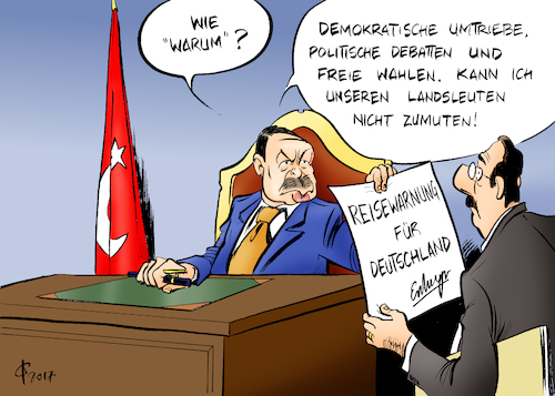 Cartoon: Reisewarnung (medium) by Paolo Calleri tagged tuerkei,deutschland,eu,politik,staatspraesident,recep,tayyip,erdogan,konflikte,putsch,verfolgung,journalisten,lehrer,demokratie,freiheit,meinungen,inhaftierungen,deutsche,deutschtuerken,tuerken,beziehungen,bundestagwahl,reisehinweis,reisewarnung,karikatur,cartoon,paolo,calleri,tuerkei,deutschland,eu,politik,staatspraesident,recep,tayyip,erdogan,konflikte,putsch,verfolgung,journalisten,lehrer,demokratie,freiheit,meinungen,inhaftierungen,deutsche,deutschtuerken,tuerken,beziehungen,bundestagwahl,reisehinweis,reisewarnung,karikatur,cartoon,paolo,calleri