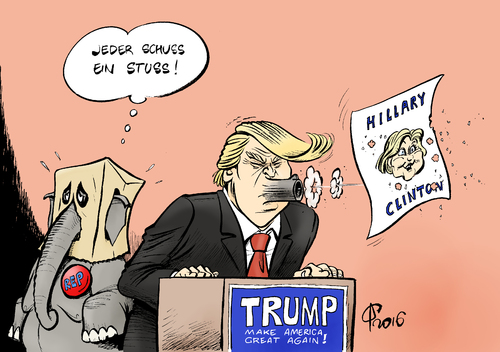 Cartoon: Schießwütig (medium) by Paolo Calleri tagged usa,praesidentschaft,wahlkampf,republikaner,donald,trump,waffen,gewalt,aussage,kandidatin,hillary,clinton,provokation,aufruf,karikatur,cartoon,paolo,calleri,usa,praesidentschaft,wahlkampf,republikaner,donald,trump,waffen,gewalt,aussage,kandidatin,hillary,clinton,provokation,aufruf,karikatur,cartoon,paolo,calleri