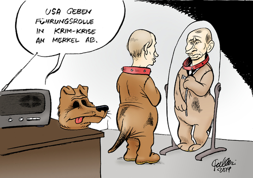 Cartoon: Strategiewechsel (medium) by Paolo Calleri tagged deutschland,ukraine,krim,krise,bundeskanzlerin,angela,merkel,führungsrolle,usa,westen,russland,annexion,präsident,wladimir,putin,hundephobie,kostüm,dialog,sanktionen,drohungen,karikatur,cartoon,paolo,calleri,deutschland,ukraine,krim,krise,bundeskanzlerin,angela,merkel,führungsrolle,usa,westen,russland,annexion,präsident,wladimir,putin,hundephobie,kostüm,dialog,sanktionen,drohungen,karikatur,cartoon,paolo,calleri