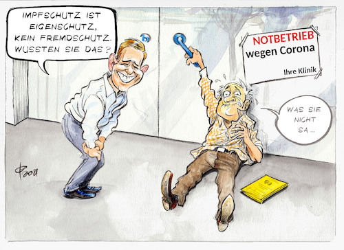 Cartoon: Streeck stellt klar (medium) by Paolo Calleri tagged welt,deutschland,kliniken,medizin,pflege,pflegepersonal,impfungen,impffortschritt,virologe,hendrik,streeck,eigenschutz,fremdschtz,ueberlastung,notbetrieb,notfaelle,op,wirtschaft,massnahmen,covid,corona,intensivbetreuung,karikatur,cartoon,paolo,calleri,welt,deutschland,kliniken,medizin,pflege,pflegepersonal,impfungen,impffortschritt,virologe,hendrik,streeck,eigenschutz,fremdschtz,ueberlastung,notbetrieb,notfaelle,op,wirtschaft,massnahmen,covid,corona,intensivbetreuung,karikatur,cartoon,paolo,calleri