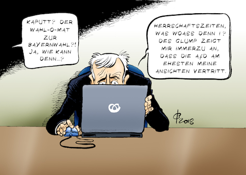 Cartoon: Wahl-O-Mat (medium) by Paolo Calleri tagged deutschland,bayern,landtagswahl,wahlen,parteien,bundespolitik,landespolitik,bundesinnenminister,horst,seehofer,afd,alternative,csu,stimmen,stimmenverluste,umfragen,rechtspopulismus,konservatismus,fluechtlingspolitik,asylpolitik,asylstreit,verfassungsschutz,maassen,befoerderung,hetzjagd,uebereinstimmungen,wahlverhalten,online,tool,internet,karikatur,cartoon,paolo,calleri,deutschland,bayern,landtagswahl,wahlen,parteien,bundespolitik,landespolitik,bundesinnenminister,horst,seehofer,afd,alternative,csu,stimmen,stimmenverluste,umfragen,rechtspopulismus,konservatismus,fluechtlingspolitik,asylpolitik,asylstreit,verfassungsschutz,maassen,befoerderung,hetzjagd,uebereinstimmungen,wahlverhalten,online,tool,internet,karikatur,cartoon,paolo,calleri