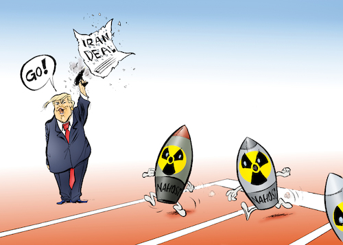 Cartoon: Wettrüsten (medium) by Paolo Calleri tagged usa,welt,iran,abkommen,nuklear,atom,atomwaffen,atomkraft,energie,atomenergie,anreicherung,uran,ausstieg,deal,donald,trump,wettruesten,gefahr,nahost,mittlerer,osten,karikatur,cartoon,paolo,calleri,usa,welt,iran,abkommen,nuklear,atom,atomwaffen,atomkraft,energie,atomenergie,anreicherung,uran,ausstieg,deal,donald,trump,wettruesten,gefahr,nahost,mittlerer,osten,karikatur,cartoon,paolo,calleri