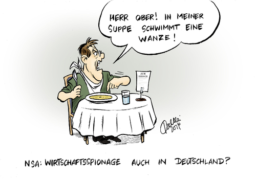 Cartoon: Wirtschaftsspionage (medium) by Paolo Calleri tagged usa,deutschland,nsa,skandal,geheimdienste,spionage,wirtschaft,wirtschaftsspionage,whistleblower,edward,snowden,wanzen,abhören,interview,karikatur,cartoon,paolo,calleri,usa,deutschland,nsa,skandal,geheimdienste,spionage,wirtschaft,wirtschaftsspionage,whistleblower,edward,snowden,wanzen,abhören,interview,karikatur,cartoon,paolo,calleri