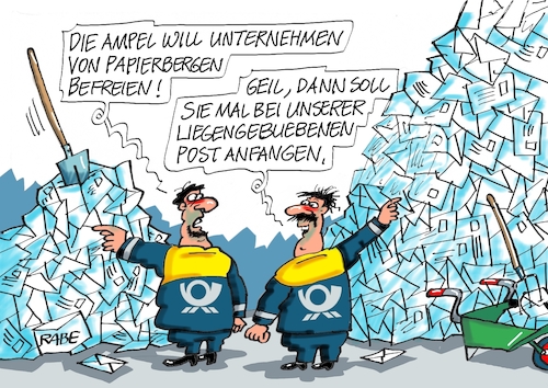 Cartoon: Abbaumassnahmen (medium) by RABE tagged meseberg,ampel,klausur,ergebnisse,einigung,rabe,ralf,böhme,cartoon,karikatur,pressezeichnung,farbcartoon,tagescartoon,bürokaratie,bürokratieabbau,papierberge,unternehmen,entlastungen,post,briefe,postberge,briefeberge,schubkarre,meseberg,ampel,klausur,ergebnisse,einigung,rabe,ralf,böhme,cartoon,karikatur,pressezeichnung,farbcartoon,tagescartoon,bürokaratie,bürokratieabbau,papierberge,unternehmen,entlastungen,post,briefe,postberge,briefeberge,schubkarre