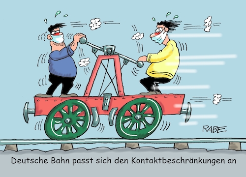 Cartoon: Abenteuer am Schienenstrang (medium) by RABE tagged virus,corona,pandemie,coronakrise,rabe,ralf,böhme,cartoon,karikatur,pressezeichnung,farbcartoon,tagescartoon,viren,virenschutz,mundschutz,desinfektion,föderal,föderalismus,ländersache,kontaktverbot,ausgangssperre,bahn,schienen,draysiene,draysine,deutsche,fahrgäste,einschränkungen,gleise,reduzierung,fahrplan,virus,corona,pandemie,coronakrise,rabe,ralf,böhme,cartoon,karikatur,pressezeichnung,farbcartoon,tagescartoon,viren,virenschutz,mundschutz,desinfektion,föderal,föderalismus,ländersache,kontaktverbot,ausgangssperre,bahn,schienen,draysiene,draysine,deutsche,fahrgäste,einschränkungen,gleise,reduzierung,fahrplan