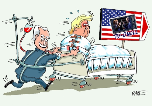 Cartoon: Abschieber (medium) by RABE tagged trump,biden,usa,vorwahlen,präsidentschaftswahl,rabe,ralf,böhme,cartoon,karikatur,pressezeichnung,farbcartoon,tagescartoon,hai,haifisch,floss,floß,nato,untergang,bedrohung,tv,duell,fernsehduell,duellanten,bett,rollator,infusion,krücke,trump,biden,usa,vorwahlen,präsidentschaftswahl,rabe,ralf,böhme,cartoon,karikatur,pressezeichnung,farbcartoon,tagescartoon,hai,haifisch,floss,floß,nato,untergang,bedrohung,tv,duell,fernsehduell,duellanten,bett,rollator,infusion,krücke