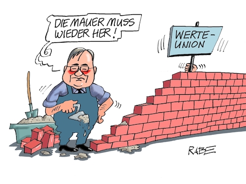 Cartoon: Abwertung (medium) by RABE tagged bundestagswahl,wahlkampf,osten,ddr,ostbeauftragter,bundesregierung,recht,rabe,ralf,böhme,cartoon,karikatur,pressezeichnung,farbcartoon,tagescartoon,fett,fettschüssel,wanderwitz,afd,laschet,armin,cdu,werteunion,abgrenzung,mauer,mauerbau,grenze,ziegel,mörtel,kelle,baumeister,bundestagswahl,wahlkampf,osten,ddr,ostbeauftragter,bundesregierung,recht,rabe,ralf,böhme,cartoon,karikatur,pressezeichnung,farbcartoon,tagescartoon,fett,fettschüssel,wanderwitz,afd,laschet,armin,cdu,werteunion,abgrenzung,mauer,mauerbau,grenze,ziegel,mörtel,kelle,baumeister