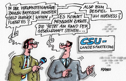 Cartoon: Am Rande der Gesellschaft (medium) by RABE tagged csu,seehofer,bayern,landesparteitag,münchen,horst,verwandtenaffäre,äffäre,amigoaffäre,hoeness,steuerbetrug,reporter,rabe,ralf,böhme,cartoon,karikatur,pressezeichnung,minister,ministerpräsidenten,rückzahlung,menschen,gesellschaft,hartz,vier,aussenseiter,sozailhilfe,sozialhilfeempfänger,csu,seehofer,bayern,landesparteitag,münchen,horst,verwandtenaffäre,äffäre,amigoaffäre,hoeness,steuerbetrug,reporter,rabe,ralf,böhme,cartoon,karikatur,pressezeichnung,minister,ministerpräsidenten,rückzahlung,menschen,gesellschaft,hartz,vier,aussenseiter,sozailhilfe,sozialhilfeempfänger