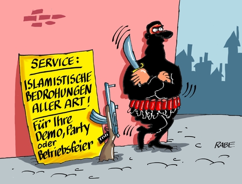 Cartoon: Anschlag (medium) by RABE tagged anschlag,pegida,demo,afd,terroranschlag,dresden,islamisten,islam,sicherheit,fremdenfeindlich,rabe,ralf,böhme,cartoon,karikatur,pressezeichnung,farbcartoon,tagescartoon,is,sprengstoffgürtel,kalaschnikow,pegidaanhänger,bedrohung,abendland,party,betriebsfeier,event,anschlag,pegida,demo,afd,terroranschlag,dresden,islamisten,islam,sicherheit,fremdenfeindlich,rabe,ralf,böhme,cartoon,karikatur,pressezeichnung,farbcartoon,tagescartoon,is,sprengstoffgürtel,kalaschnikow,pegidaanhänger,bedrohung,abendland,party,betriebsfeier,event