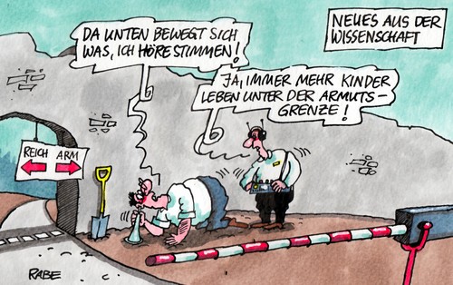 Cartoon: Armutsgrenze (medium) by RABE tagged armut,armutsgrenze,kinder,bundesregierung,euro,eurokrise,rabe,ralf,böhme,cartoon,karikatur,reich,ram,grenze,grenzübergang,unterschicht,oberschicht,mauer,unten,oben,familienministerin,schröder,cdu,armut,armutsgrenze,kinder,bundesregierung,euro,eurokrise,rabe,ralf,böhme,cartoon,karikatur,reich,ram,grenze,grenzübergang,unterschicht,oberschicht,mauer,unten,oben,familienministerin,schröder,cdu