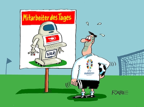 Cartoon: Assistent (medium) by RABE tagged fußball,fussball,bundesliga,meistertitel,fußballer,bayern,münchen,bayer,leverkusen,rabe,ralf,böhme,cartoon,karikatur,pressezeichnung,frabcartoon,tagescartoon,schild,meister,schuß,ecke,eckball,sport,em,europameisterschaft,schiedsrichter,schiri,assistent,videoassistent,var,mitarbeiter,fußball,fussball,bundesliga,meistertitel,fußballer,bayern,münchen,bayer,leverkusen,rabe,ralf,böhme,cartoon,karikatur,pressezeichnung,frabcartoon,tagescartoon,schild,meister,schuß,ecke,eckball,sport,em,europameisterschaft,schiedsrichter,schiri,assistent,videoassistent,var,mitarbeiter