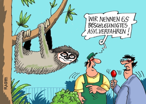 Cartoon: Asylverfahren beschleunigt (medium) by RABE tagged zuwanderer,asylantenheim,asylverfahren,asylanten,ausländer,asylantenunterkunft,beschleunigung,asylanträge,unterkunft,rabe,ralf,böhme,cartoon,karikatur,pressezeichnung,farbcartoon,tagescartoon,zoo,tierpark,faultier,pfleger,asylbewerber,einreise,abschiebung,einreiseanträge,ausländerbehörde,asylanten,asylverfahren,asylantenheim,zuwanderer,ausländer,asylantenunterkunft,beschleunigung,asylanträge,unterkunft,rabe,ralf,böhme,cartoon,karikatur,pressezeichnung,farbcartoon,tagescartoon,zoo,tierpark,faultier,pfleger,asylbewerber,einreise,abschiebung,einreiseanträge,ausländerbehörde