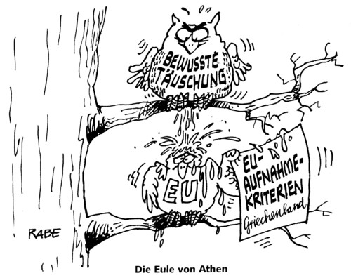 Cartoon: Athener Eule (medium) by RABE tagged eu,brüssel,euro,krise,rettungspaket,rettungsschirm,hilfspaket,griechenland,athen,eule,irland,portugal,aufnahmekriterien,bundesregierung,merkel,cdu,finanzminister,schäuble,kabinett,beschluß,greifvögel,nachtvogel,vogeldreck,vogelscheiße,beschmutzung,nestbeschmutzer,baum,ast,gefieder,union,liberale,wirtschaftsminister,rösler,fdp,sparpaket,pleite,steuerzahler,eu,brüssel,euro,krise,kommission,beschluß,rettungspaket,hilfspaket,rettungsschirm,sparpaket,steuerzahler,griechenland,spanien,athen,portugal,aufnahmekriterien,pleitegeier,pleite,rückzahlung,bürgschaft,streik,täuschung,betrug