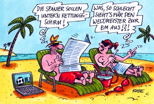 Cartoon: Auf Sand gebaut (medium) by RABE tagged eu,europa,euro,eurokrise,brüssel,finanzchefs,merkel,kanzlerin,rettungsschirm,rettungspaket,bankenkrise,eurobonds,fiskalpakt,griechenland,spanien,madrid,euroaustritt,schuldenschnitt,em,europameisterschaft,fussball,fussballeuropameisterschaft,ukraine,kiew,polen,nationalelf,nationalmannschaft,weltmeister,europameister,tor,torwart,schiedsrichter,vorrunde,tabellenführer,elfmeter,fussballstadion,strand,sonne,sand,meer,palmen,drink,liege,ehepaar,mann,frau,bikini,eu,europa,euro,eurokrise,brüssel,finanzchefs,merkel,rettungsschirm,rettungspaket,eurobonds