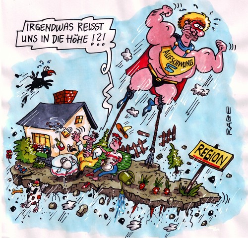 Cartoon: Aufgeschwungenes (medium) by RABE tagged aufschwung,konjunktur,gewinn,euro,krise,region,wirtschaftsstandort,unternehmen,wachstum,wirtschaftsaufschwung,firma,quartal,bruttoinlandsprodukt,statistik,bundesamt,wiesbaden,wirtschaftsleistung,dynamik,investition,industrie,baubranche,konsum,bevölkerung,verbraucher,wirtschaftsminister,rösler,brüderle,fdp,bundesregierung,schwarzgelb,kanzlerin,schulden,eu,superman,muskeln,kraft,bizep,höhe,höhenflug,ehepaar,garten,haus,grundstück,geldanlage,aufschwung,konjunktur,gewinn,euro,region,unternehmen,wachstum,wirtschaftsaufschwung