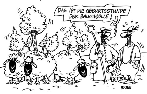 Cartoon: Baumwolle (medium) by RABE tagged baumwolle,naturfaser,schafe,schäfer,hüten,hirte,hirtenstab,rhönschaf,weide,wiese,koppel,schafswolle,scheren,baum,baumstamm,baumrinde,borke,tanne,fichte,eiche,nadelbaum,laubbaum,schäferstündchen,männer,hund,hirtenhund,tasche,gamsbart,hosenträger,geburt,geburtsstunde,wachsen,schäfer,schafe,hirte,hirtenstab,baumwolle,naturwolle,naturfaser,weide,baum,nadelbaum,laubbaum,tiere